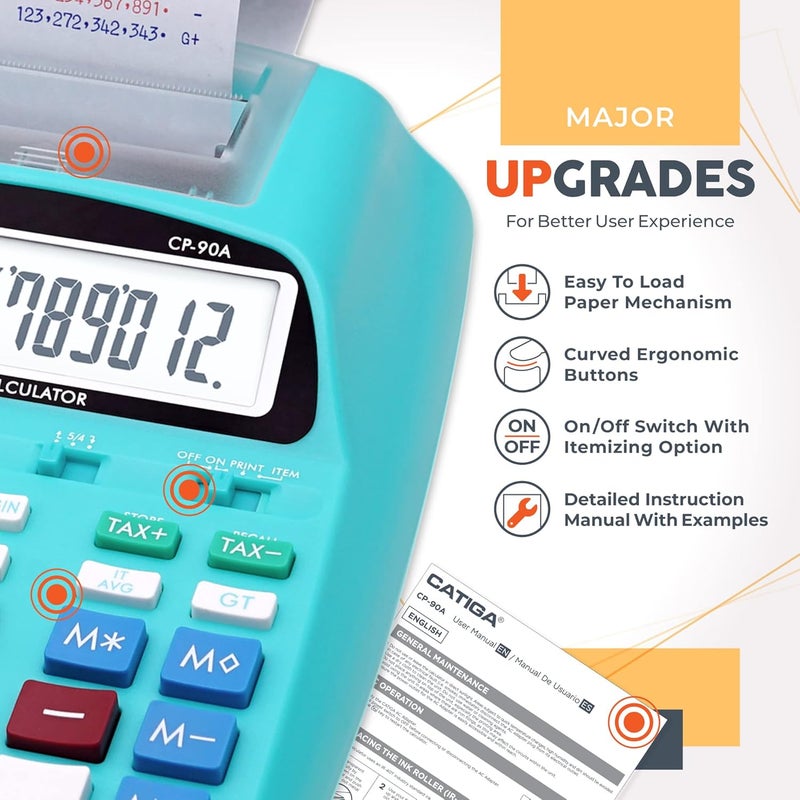 CATIGA New & Upgraded 2025 Printing Calculator Adding Machine 10 Key, Desktop Home Office Calculator with Paper Roll Print Out, Accounting Business Finance - Image 2